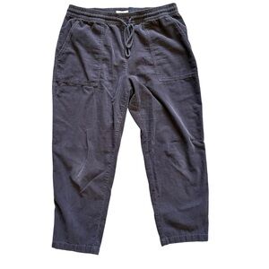 Loft Dark Gray Corduroy Wide‎ Straight Leg Cropped Pants Drawstring Large